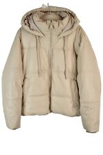ZARA Beige Faux Leather Padded Jacket size S Womens Full Zip Puffer Hooded
