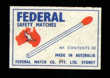 Matchbox label Federal Safety Matches made in Australia white MF1014