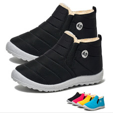 Kids Boys Girls Winter Warm Fur Lined Snow Boots Ankle Bootie Thermal Flat Shoes