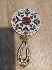 Vintage compact hand mirror enamel floral Beautiful Art Noveau Piece 1930s 