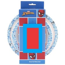 Spider-Man Kids Plastic Dinner Set 1 Plate 1 Bowl Blue Open Box BPA Free
