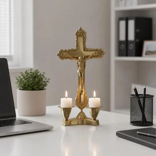 Brass jesus crucifix candle - brass,