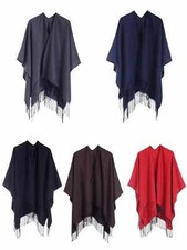New Women Plain Poncho with Tassel One Size Super Soft Warm Shawl Wrap Cape