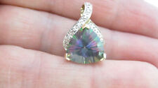9ct Gold Trillion Cut Mystic Topaz & Diamond Pendant