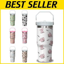 Insulated 30 oz Pig Travel Mug with Flip Straw & Leak-Proof Lid - Perfect Gift!