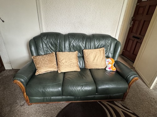 Green leather seater - leather,
