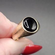 Vintage Silver Gold Wash Onyx Signet Ring Sz S 3.9g