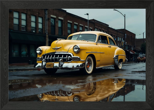 Classic yellow car framed wall - yellow,