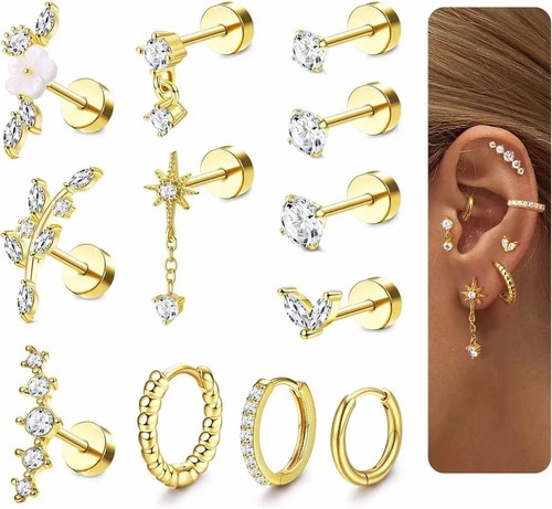 Silver gold earrings 12pcs - earrings,