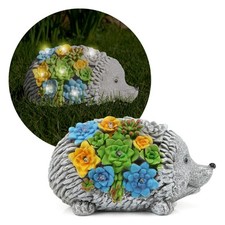 GARDEN HEDGEHOG ORNAMENT SOLAR STATUE RESIN GARDEN DECOR PATIO 23CM OUTDOOR