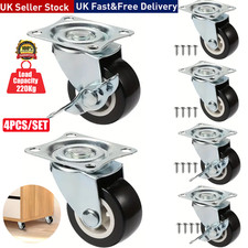 4x Swivel Castor Wheels With 16x Screws 220kg 50mm Heavy Duty Swivel Trolley UK