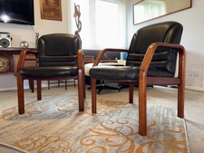 Pair Of Scandinavian Solid Teak & Leather Desk/Office/Dining - Armchairs - MCM