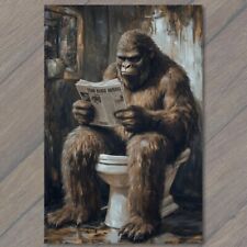 POSTCARD Funny Bigfoot Sasquatch Newspaper Outhouse Cabin Woods Cryptid Humor