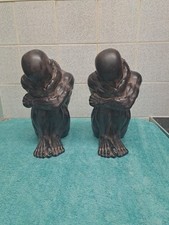 2 Large Vintage  Male Figure Of Men Kneeling - Resin With Wooden Veneer