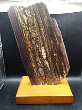 Gold And Brown Gemstone Raw Geode Slice Paperweight Possibly Tigers Eye Vein...