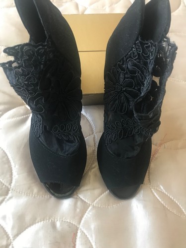 Ladies black lace open toe - ladies,