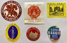 Original Vintage Luggage Labels ITALY - TURIN - FERRARA - MODENA - GENOA - 6pcs