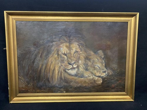 Large antique oil painting - oil,