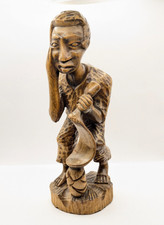 TRIBAL ART CARVED WOODEN FIGURE SCYTHE CUTTER - 32cm Height