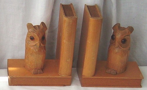 Vintage wooden owl - wooden, book