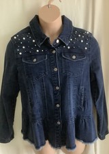 KLASS SIZE 20,STRETCH DENIM JACKET, BEAD AND PEARL EMBELLISHMENTS.
