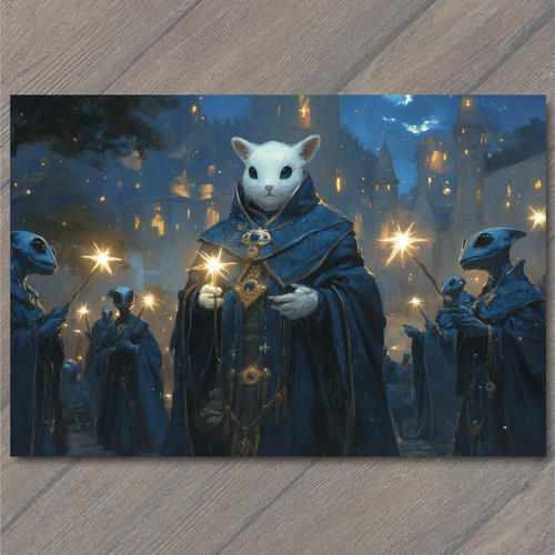 Postcard white cat wizard - postcard,