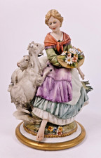 CAPODIMONTE FIGURE OF GIRL WITH GOATS & FLOWERS PORCELLANE PRINCIPE a/f
