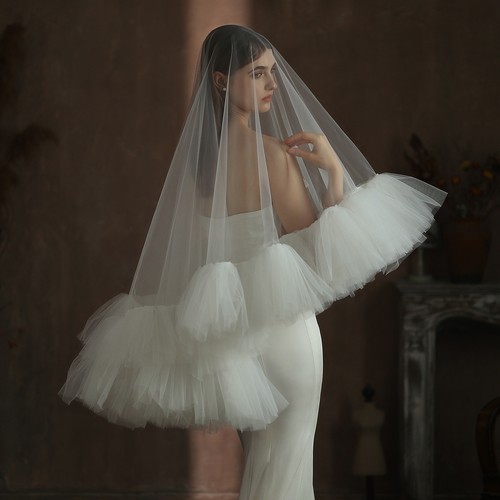 Ruffle edge cathedral bridal - ruffle,