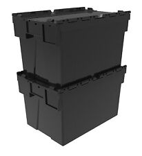 10 x NEW BLACK 65 Litre Plastic Storage Boxes Containers Crates Totes with Lids
