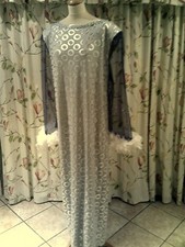 Drag Queen Grey/silver  Long dress with White feathers 22/24