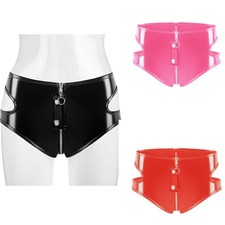 Ladies' Side Hollow Sexy Underwear With Front No Zipper Design Leather Underwear