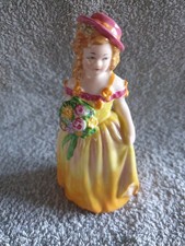W H Goss Figurine Joan Lady In A Yellow Dress Carrying A Bouquet Of Flowers