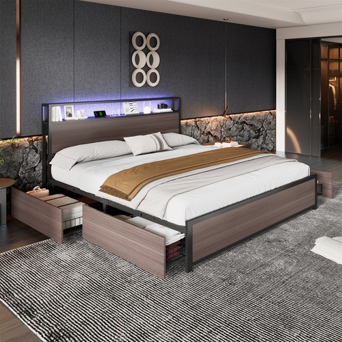 Double bed frame with led - with,