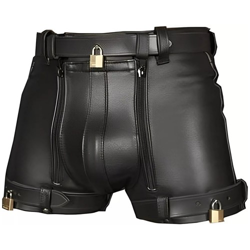 Men leather chastity shorts - leather,