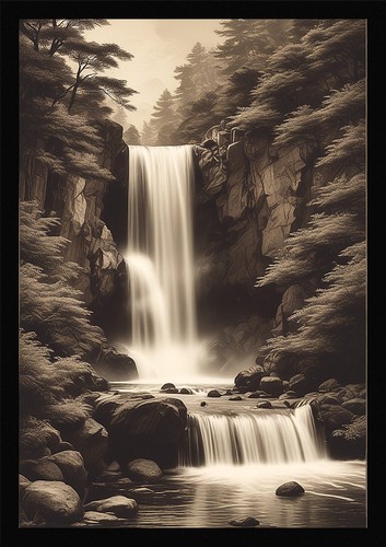 Waterfall beautiful framed - beautiful,