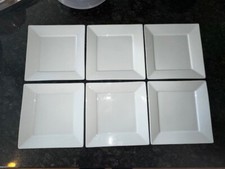 Rare Set of 6 Fitz & Floyd Everyday White Porcelain 10” Square Dinner Plates Rim