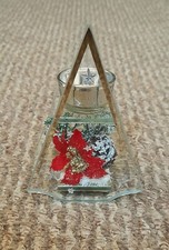 Glass Christmas Tree Shaped Tealight Candle Holder Poinsettia Pine Cone Stars