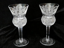 2 Edinburgh Crystal Thistle Cut Large Wine Glasses  6 5/8" Early Makers Marks