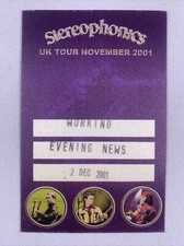 Stereophonics Kelly Jones Pass Ticket Original UK Tour MEN Arena Manchester 2001