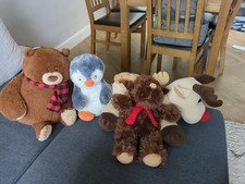 Christmas plushie teddy bundle X4 - reindeer, moose, penguin, bear