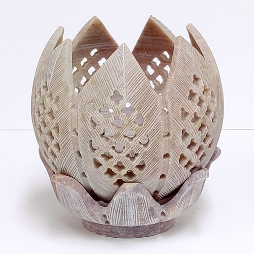 Hand carved soapstone lotus - carved,