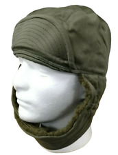 Vintage French Army Olive Green Winter Hat Khaki Trapper Ushanka Faux Fur Cap
