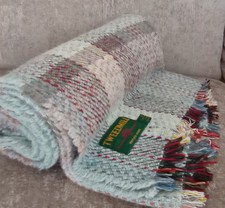 Tweedmill british made wool oatmeal striped woollen blanket.