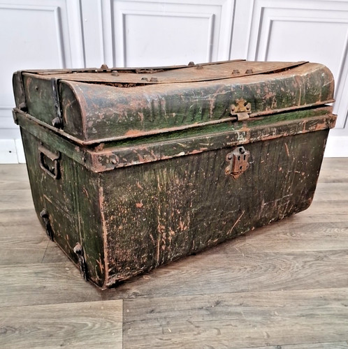 Antique metal travel - metal, trunk
