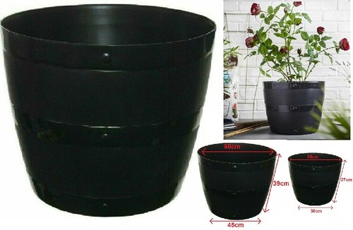 Black plant planter - black, barrel
