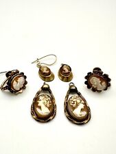 14k! Antique Victorian Shell Cameo Roman Earrings 12k Gf Shell Gold Set Handmade