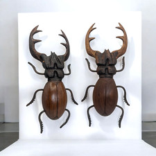 Pair Handmade Wood Metal Stag