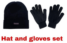 Hat And Gloves Thermal Set Men And Women Warm Winter Glove Hat Black One Size