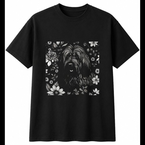 Briard with flowers - with,