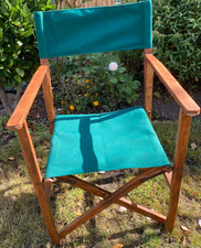 Wooden Folding Directors Chair - Green Canvas Seat - Office or Garden